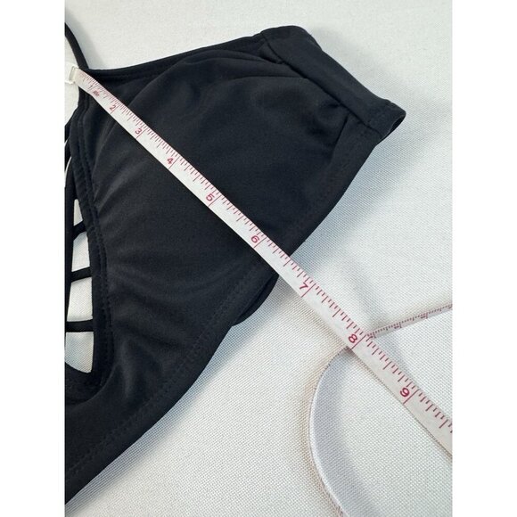 Black Bikini Set M Strappy Top Low-Rise Bottom Y2K Festival Swimwear Cool - Picture 4 of 11